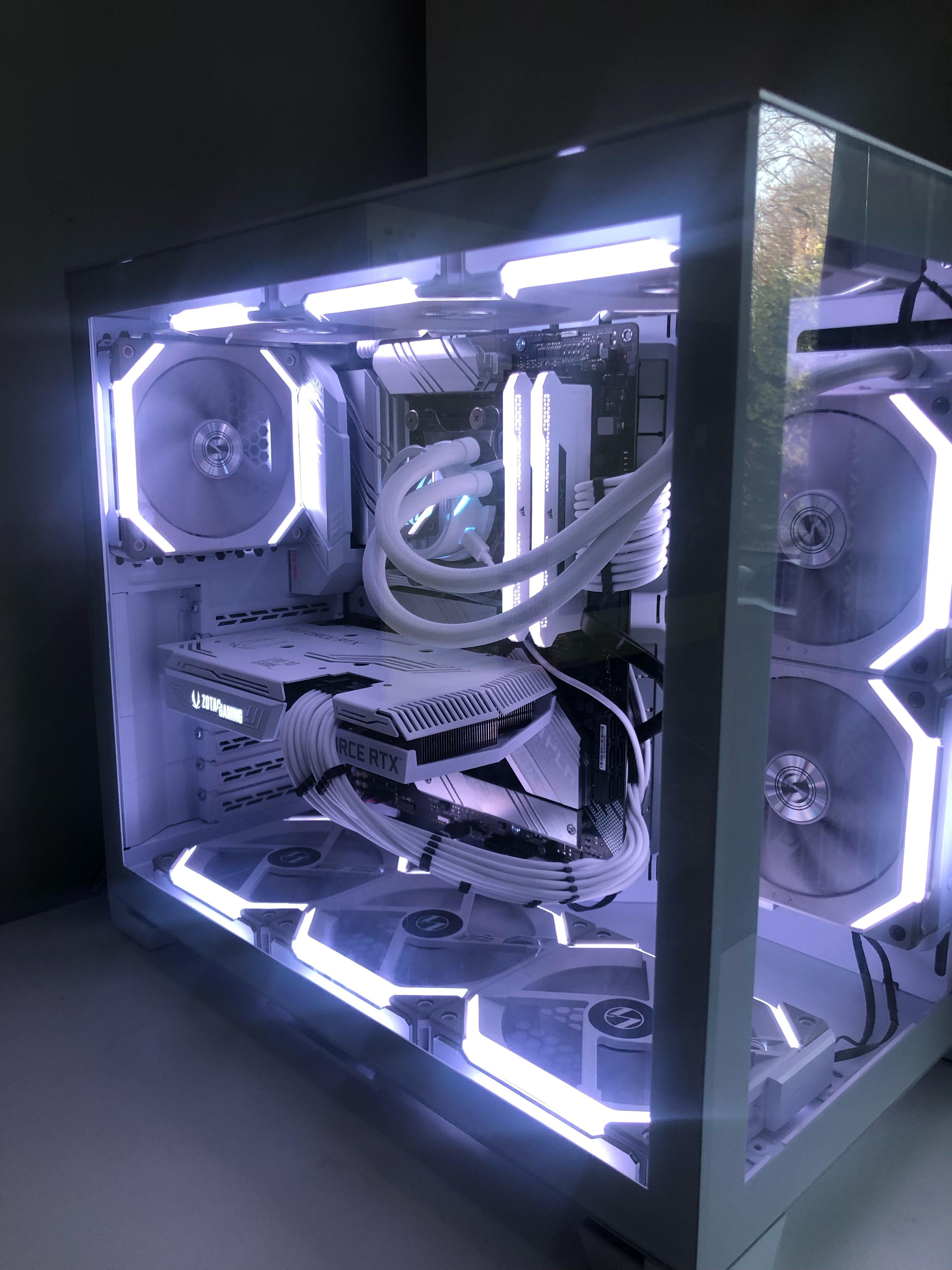 White themed gaming PC with RGB fans